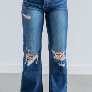 KanCan Dark Blue Distressed Flare Jeans